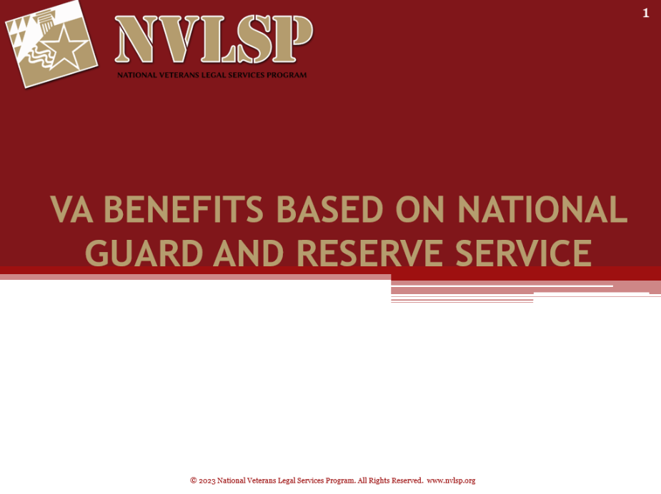 VA Benefits Based on National Guard and Reserve Service (VSO)